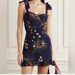 Reformation floral print ruffle mini dress